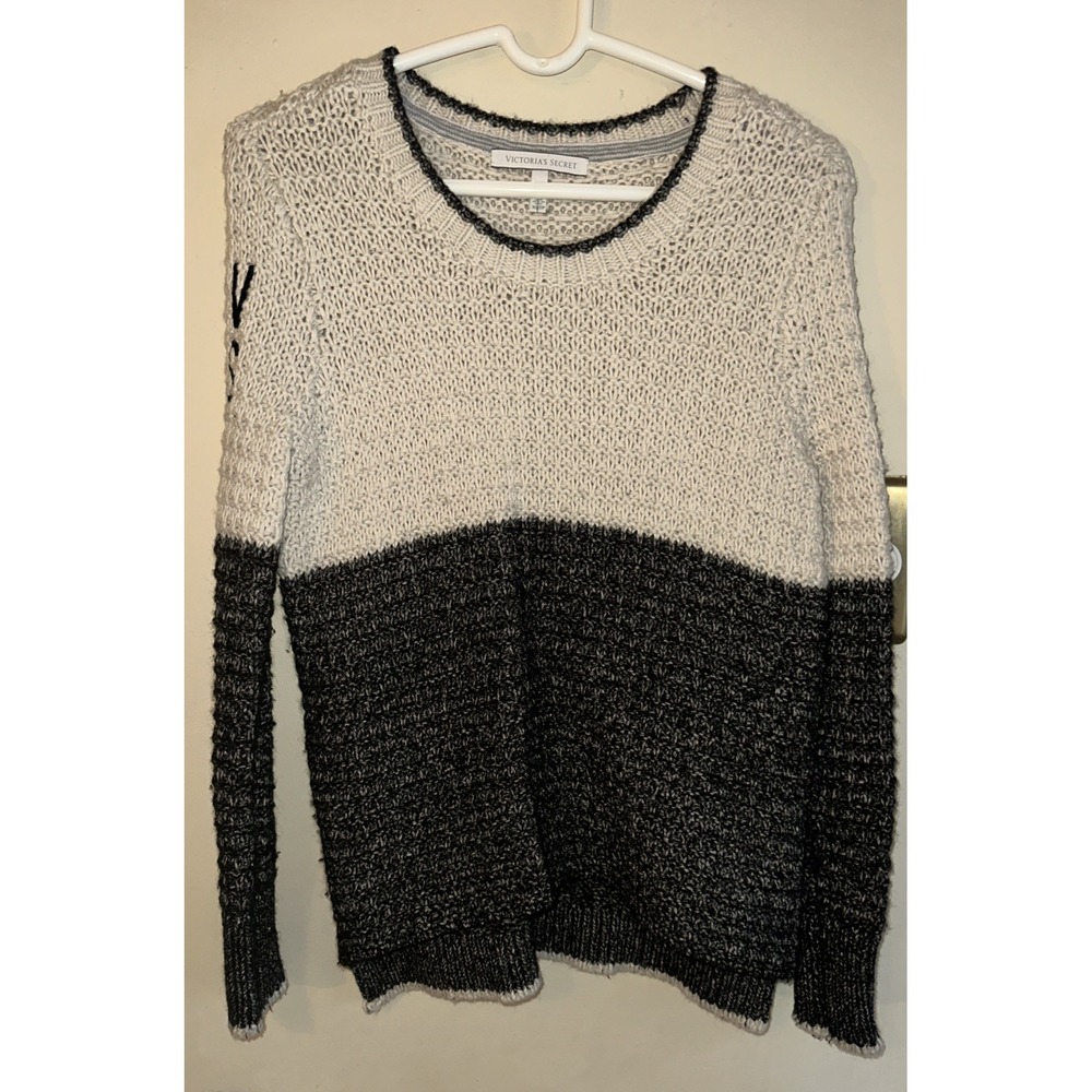 Victoria's Secretโ Sweater Sz XS Ivory Blue Wool Alpaca Boxy Chunky Knit Y2K